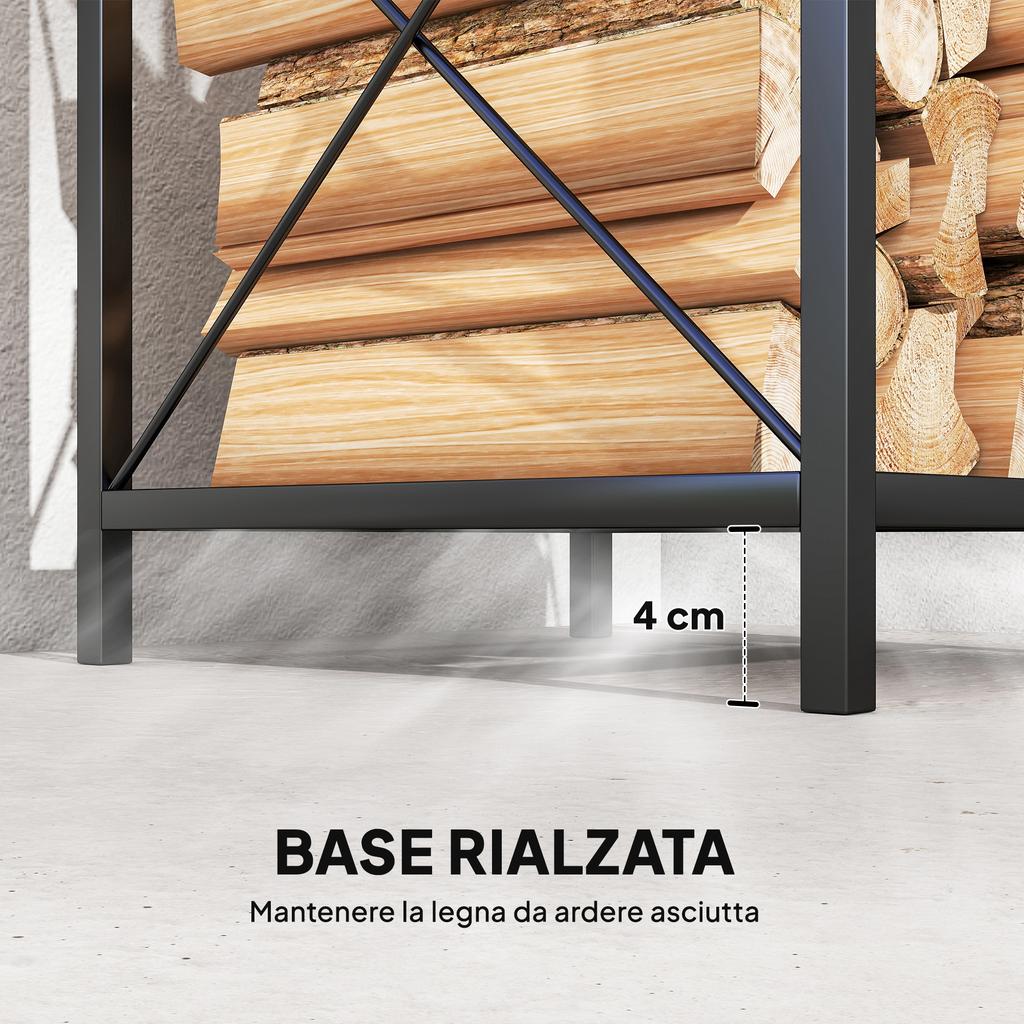 2-Level Metal Firewood Rack with Raised Base, 34x30x80 cm, Black