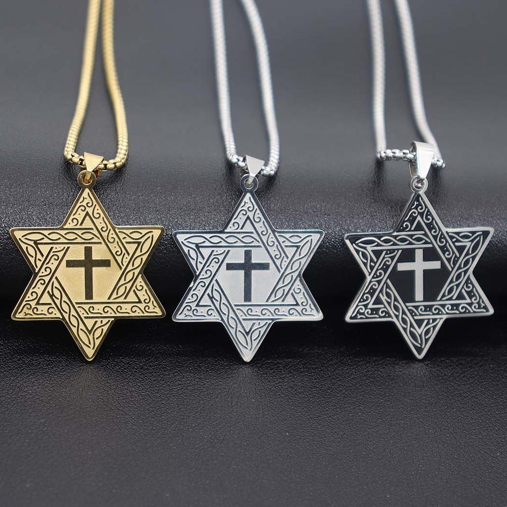 Modische Sechsstern-Kreuz-Halskette, Schlicht und Vielseitig, Titanstahl