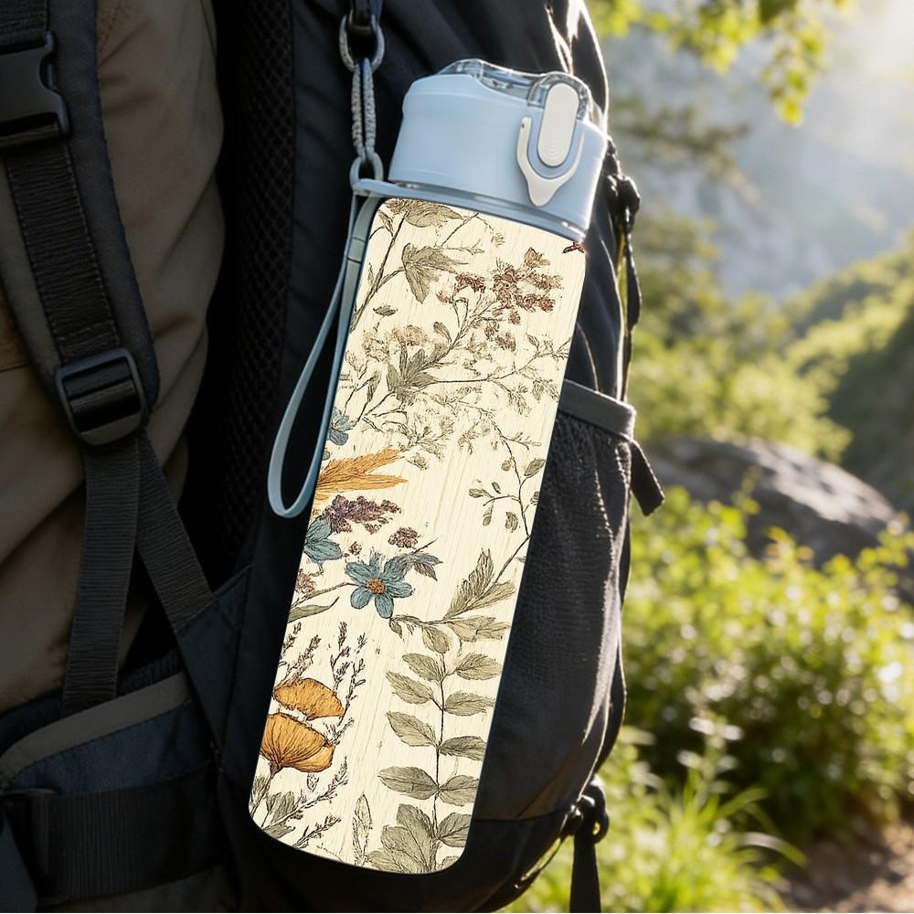 1PC Dried Vintage Botanical Plant Print 750ml Color Plastic Sports Water Bottle Leakproof Flip Straw Lid Suitable for Sports Office Home Use