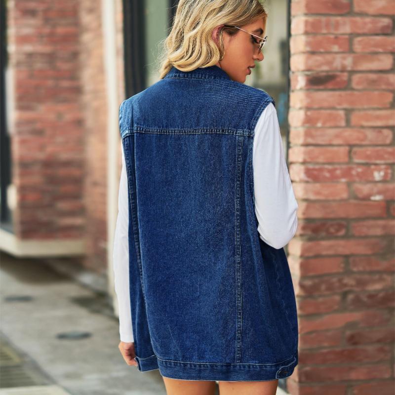 IHUASU Women's Vintage Denim Vest Jacket Loose Casual Trend Vests