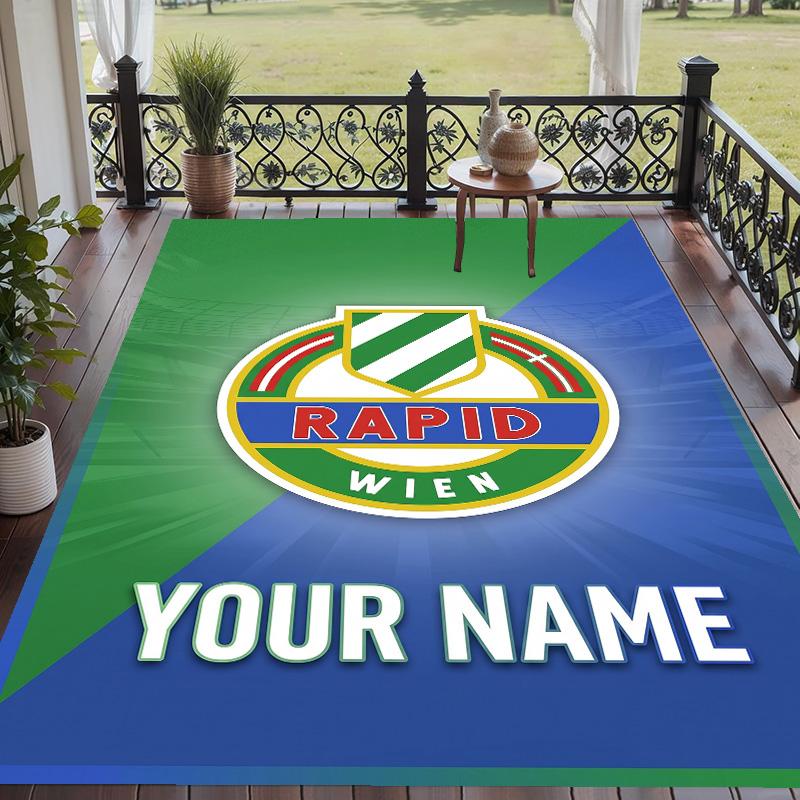 Custom Text Printed Rug Rapid Wien FC Non Slip Floor Carpet For Home Room Decor