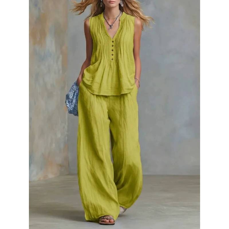 Street Style Womens Sleeveless Pantsuit With Cotton Linen Material For Casual Summer Wear