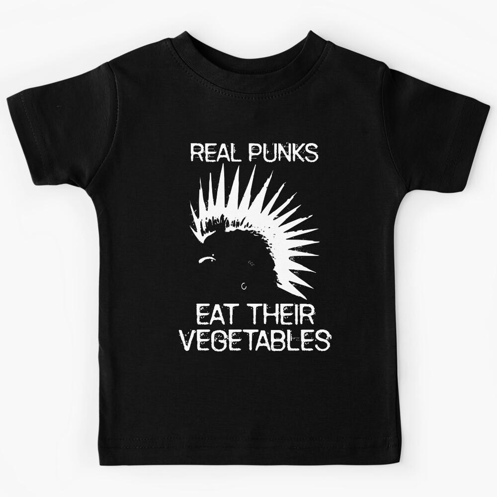 Real Punks Eat Their Vegetables in White Text Kids T-Shirt 160