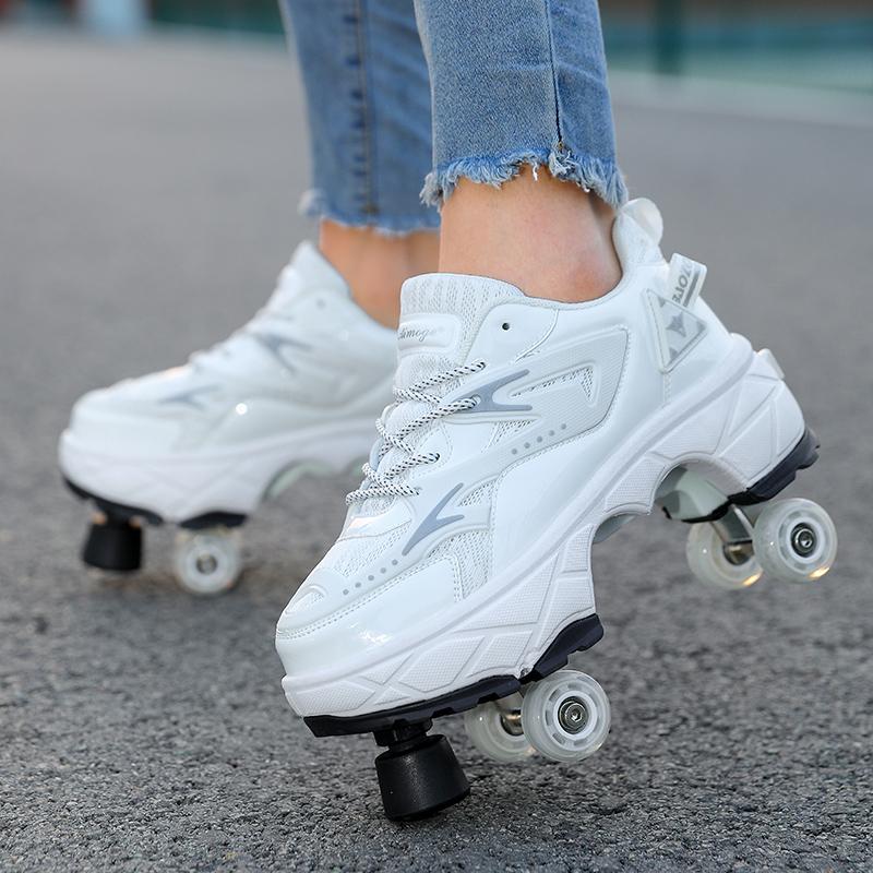 Scarpe Deformabili da Camminata a Quattro Ruote per Adulti Pattini a Rotelle da Uomo e Donna Pattini per Bambini Scarpe Sportive a Due Ruote per Bambini e Bambine