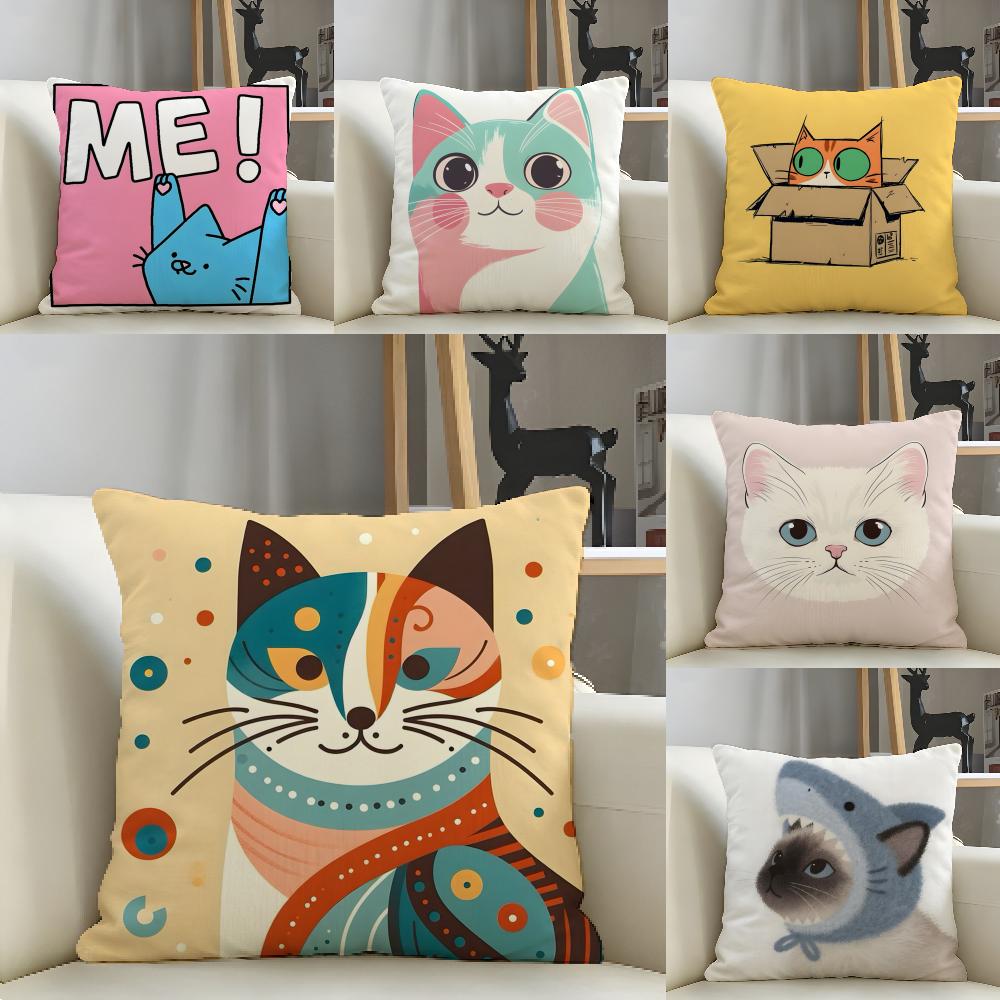 Cute Pink Cat Pattern Pillow Case Linen Pillows Case Cushions Case Sofa Pillows Case Decor Home