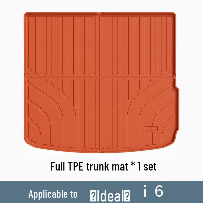 Ideal i8 Car Floor Mats Set - Black/Orange TPE, Fits 25 Models, Includes Trunk Mat.