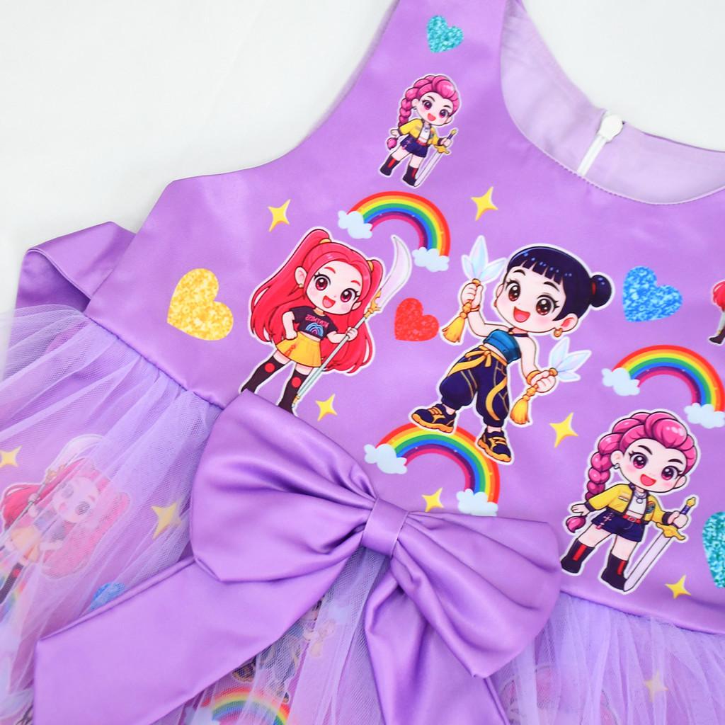 82993 Kid Girls Kpop Demon Hunters Sleeveless Bow Mesh Dress