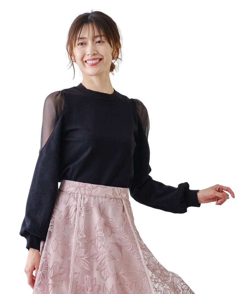 Mishmash Feminine Knit Long Simple Black Women's Sweater, Sleeve, Sheer, Ribbon,