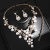 Elegant Pearl Crystal Flower Necklace Earring Set Alloy Jewelry Bride Wedding Party Chic Accessory