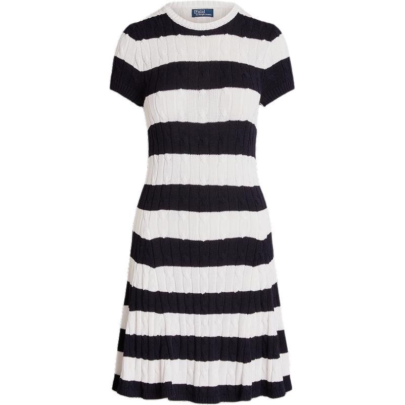 Polo Ralph Lauren SS24 Striped Round Neck Short Sleeve Dress Women Dresses Blue White WMPODRSNFA20686-410