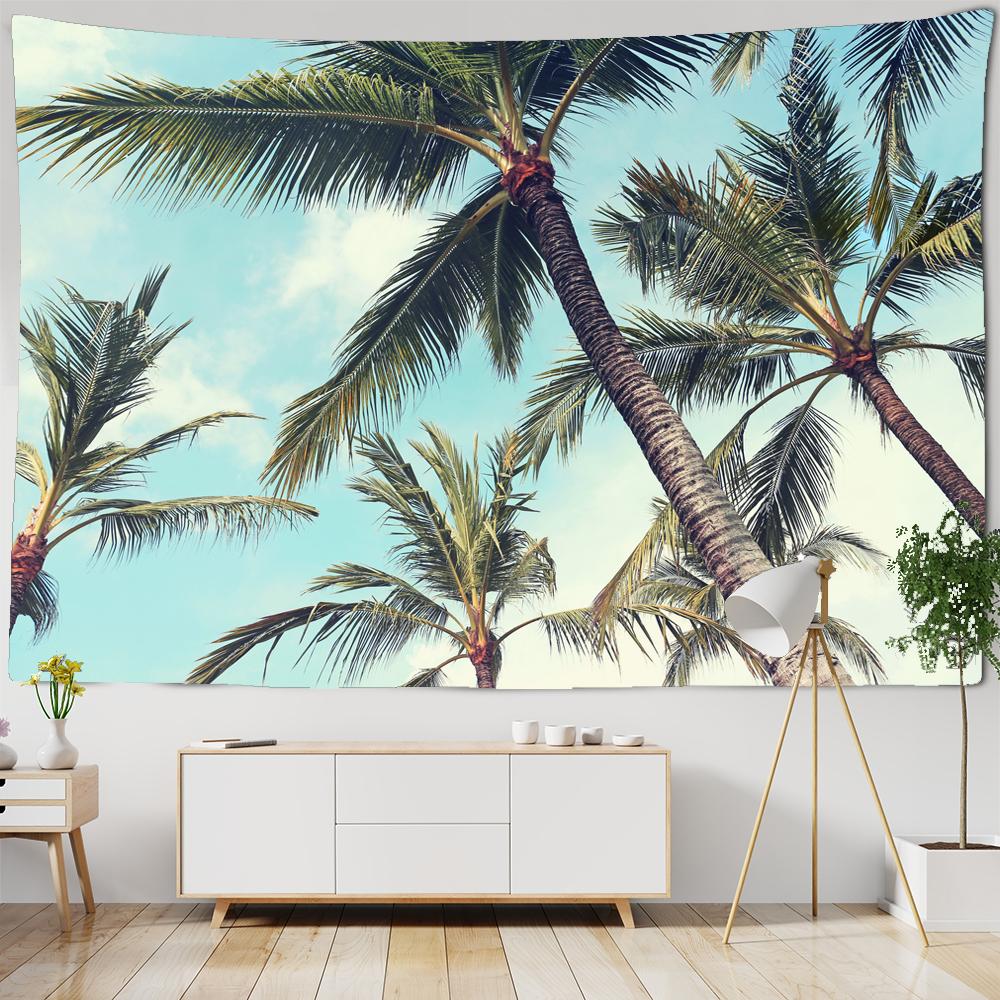 Beautiful Sea Scenery Tapestry Sea Vintage Beach Seascape Palm Tree Tapestry Wall Hanging Tapestries Boho Bedroom Wall Rug Premium Quality
