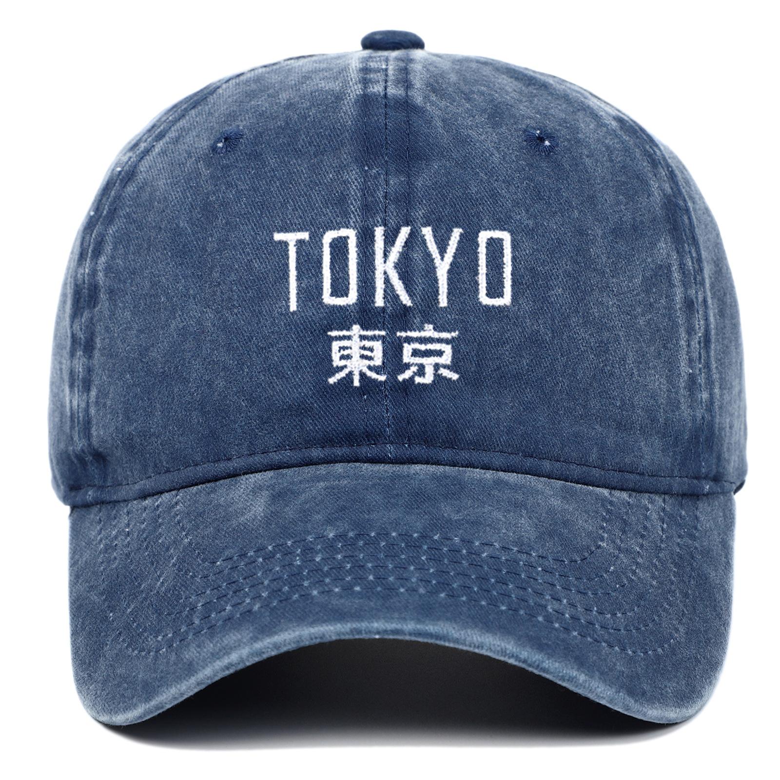 Neue gewaschene einfache Tokio-Buchstaben Frühling Sommer Outdoor Sonnenschutz Paar Baseballkappe Adjustable blue