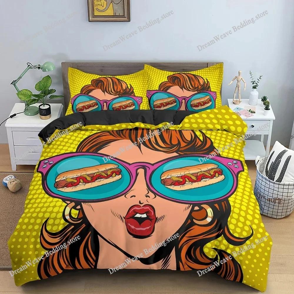 Cartoon Girly King Queen Duvet Cover Watercolor Fashion Girl Pattern Bedding Set Modern Women Polyester Comforter Cover963