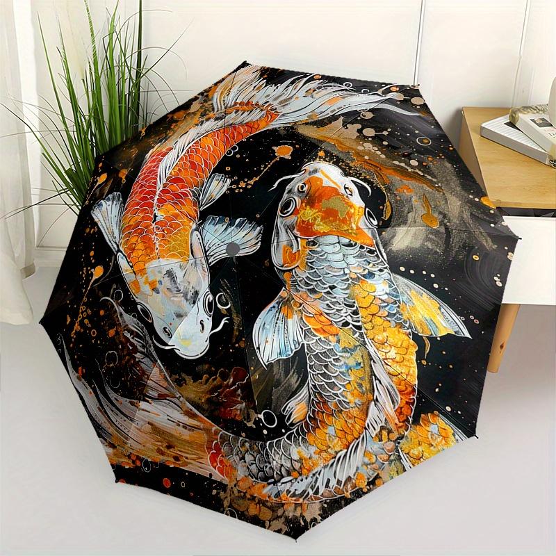 

Koi Fish, Abstract Art Theme 8 Bone Hand Automatic Folding Umbrella, Compact and Portable Design, A Perfect Gift for Birthday, Christmas or