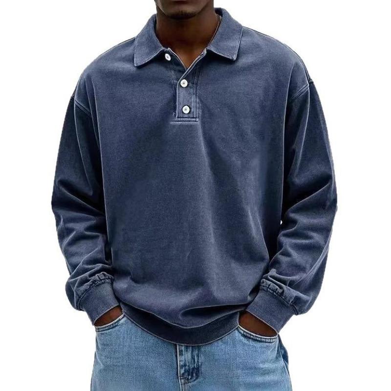New Men's Casual Versatile Long-sleeved Button-down Collar Shirt Polo Shirt
