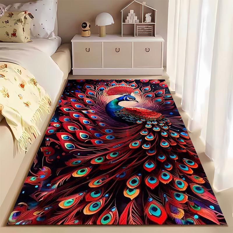 Colorful Peacock Pattern Carpet with Vibrant Tail Feathers for Home Decor Suitable for Use As an Anti-slip for Living Room Bedroom Sofas