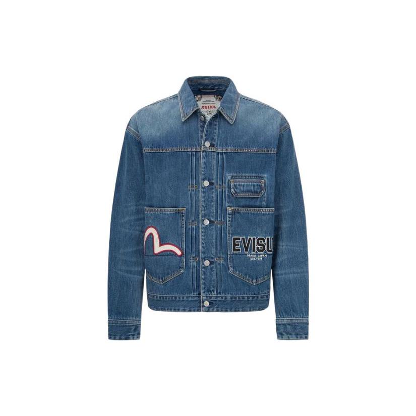 EVISU Denim Jackets Men's Denim Blue Lapel Moderate Straight Fit 2ESHTM2DJ708LFCT