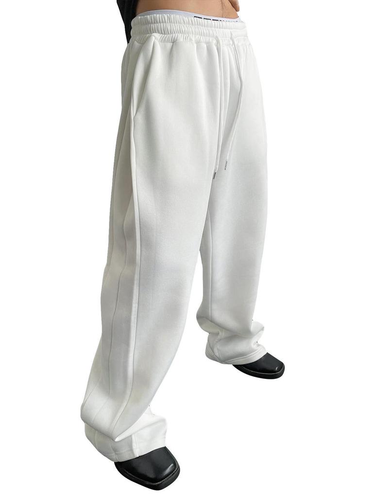 Men's European and American Wide-Leg Sweatpants, Drawstring Waist, Loose Fit, Straight-Leg Sports Pants