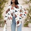 Women Plus Size White Football Print Long Sleeve Button Front Varsity Jacket With Pockets