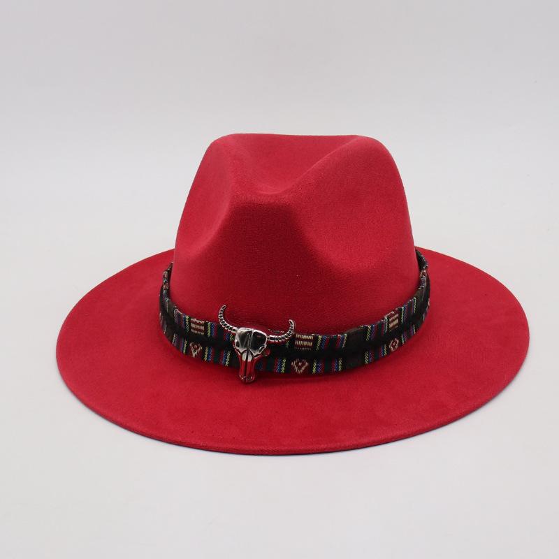 Wind Western Cowboy Hat Horn Woolen Jazz Top Hat Men And Women'S Ethnic Style Felt Hat Big Eaves Hat