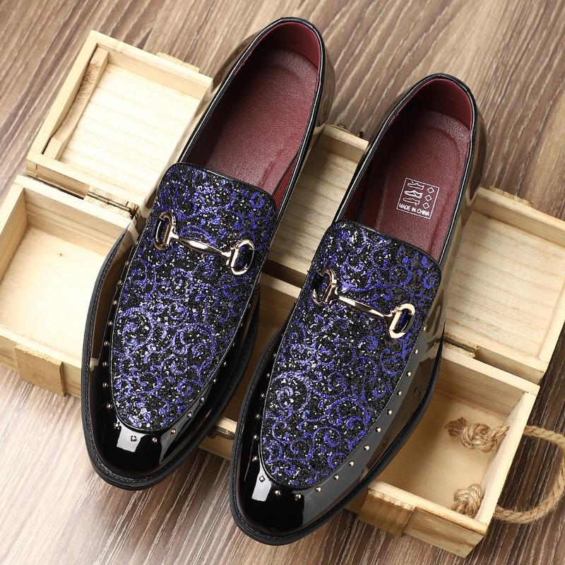 Fashion Men Dress Shoes Fashion Patent Leather Business Shoe Luxury Sequins Wedding Shoes for Men Classic Slip-On Loafers Designer Shoes