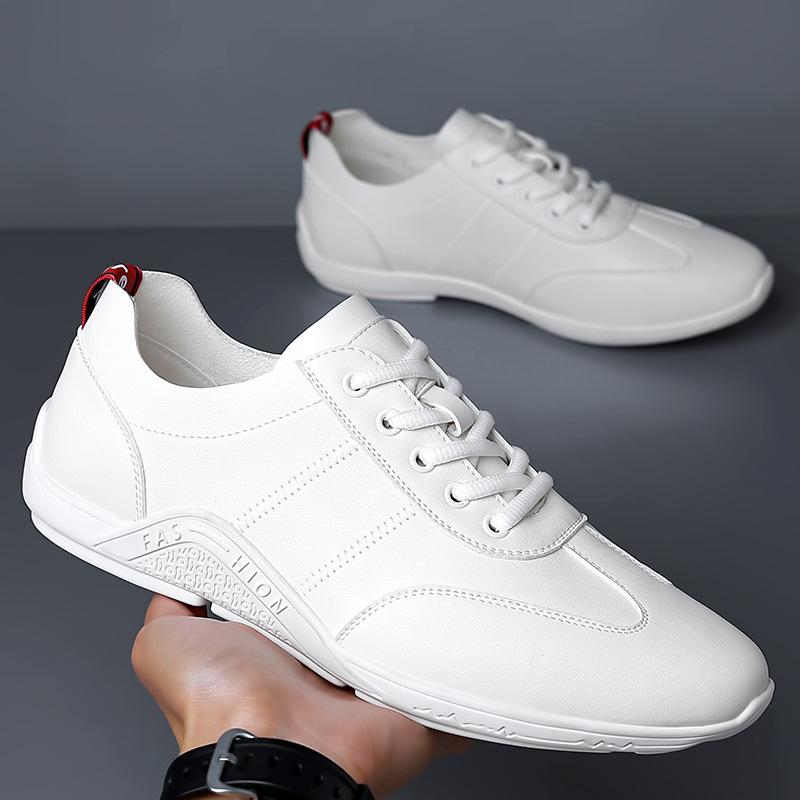 New Men Leather Casual Shoes Lightweight Fashion Sport Shoes Pointed Toe Lace-up Sneaker