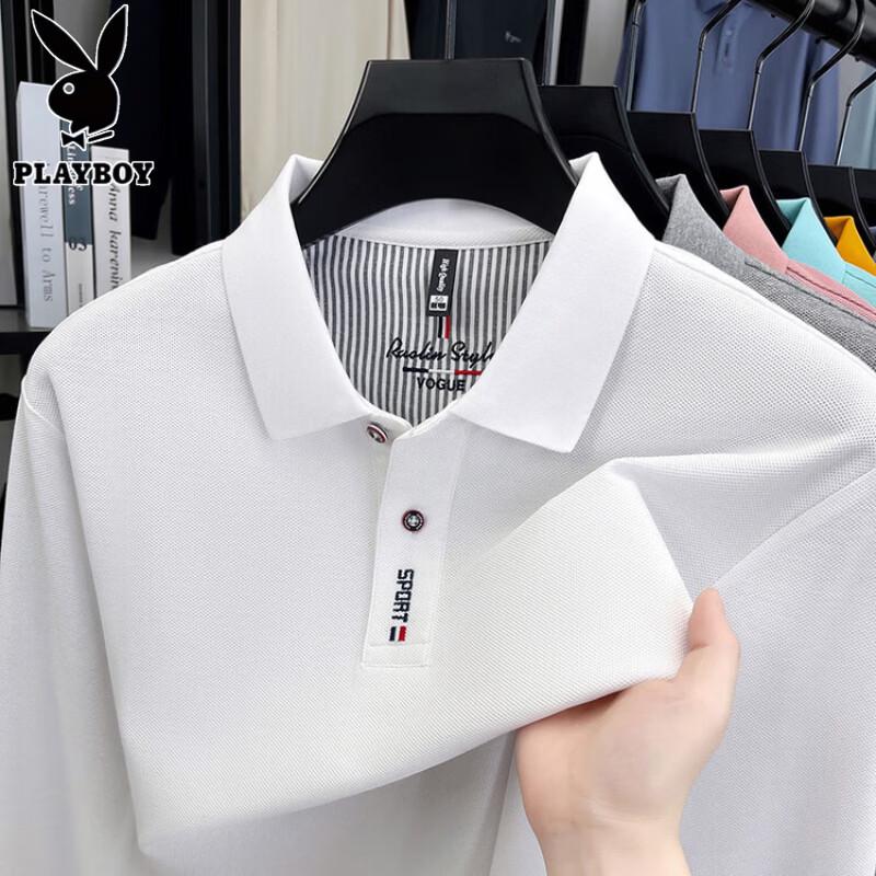 PLAYBOY Men's Long-Sleeve Pure Cotton Polo Shirt