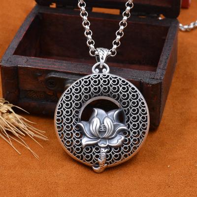 Ciondolo classico con fibbia portafortuna Lotus per gioielli da donna Collana lunga con catena in argento 925 alla moda Collana lunga da uomo etnica retrò