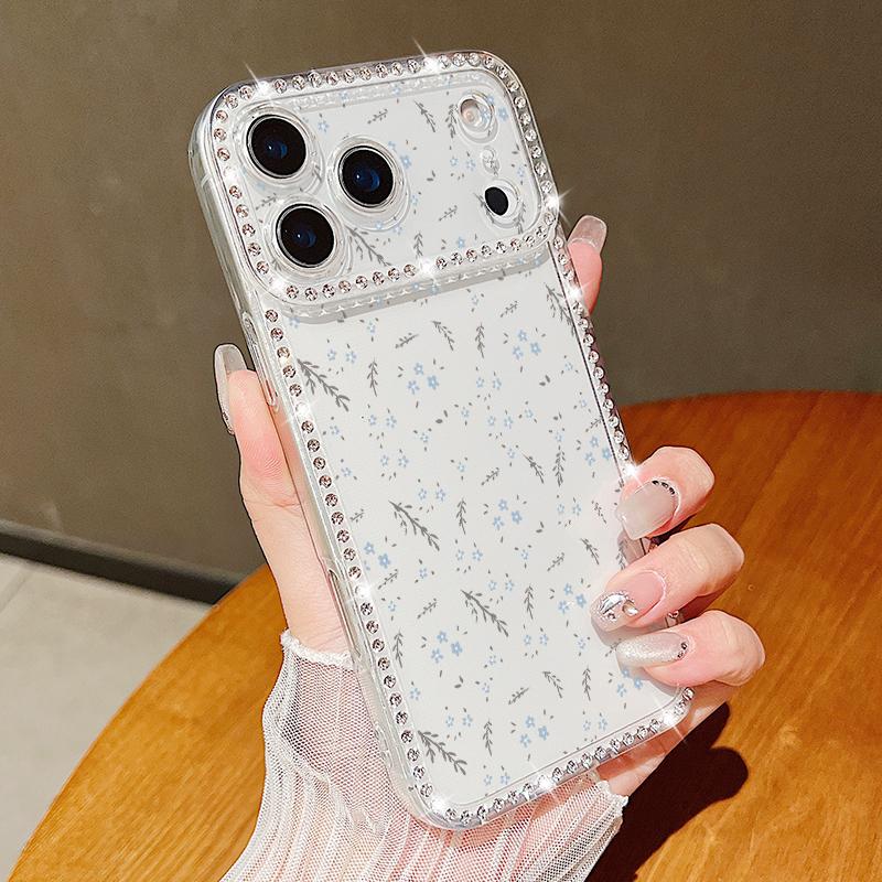 Flower Print Shockproof TPU Case For iPhone 17 Pro Max 16e 16 15 14 13 15 Pro 17 TPU Bling Diamond Soft Silicone Phone Cover