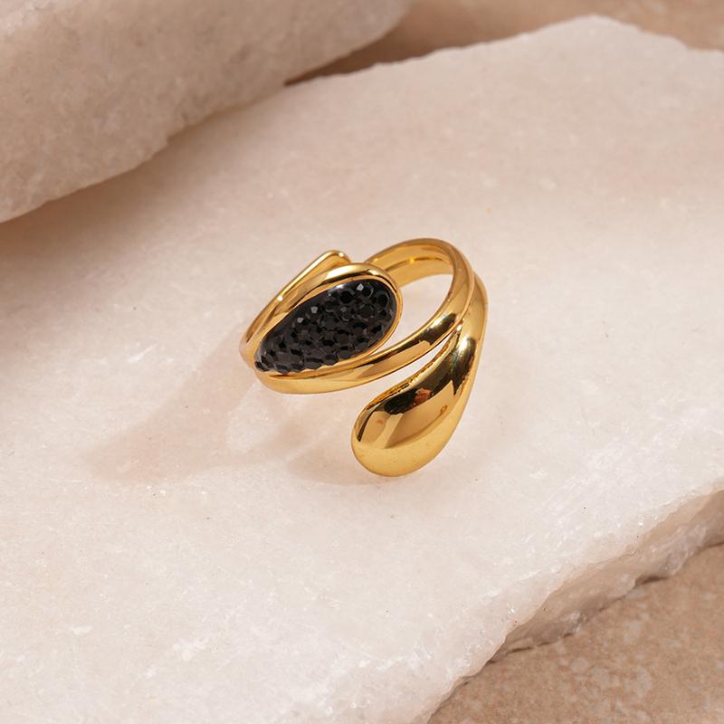 

Fashion Stainless Steel Wave Droplet Irregular Open Ring for Women Minimalist Rhinestone Double Layered Finger Rings Zircon