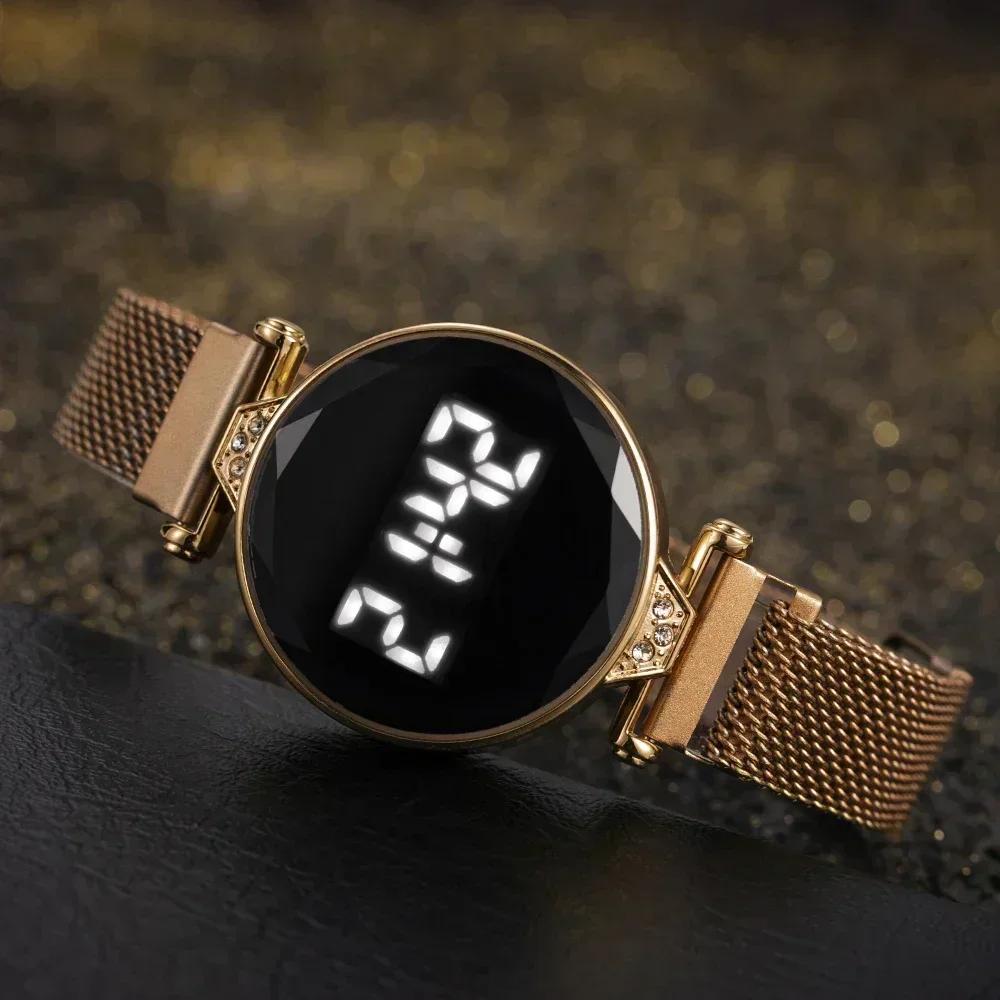 Luxury Women's Watches Rose Gold Stainless Steel Ladies Wristwatch LED Digital Watch for Women Electronic Clock