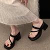 French Beautiful Cool Slippers Women's Wear 2025 New Summer High-heeled High-heeled Thick-soled Toe Slippers