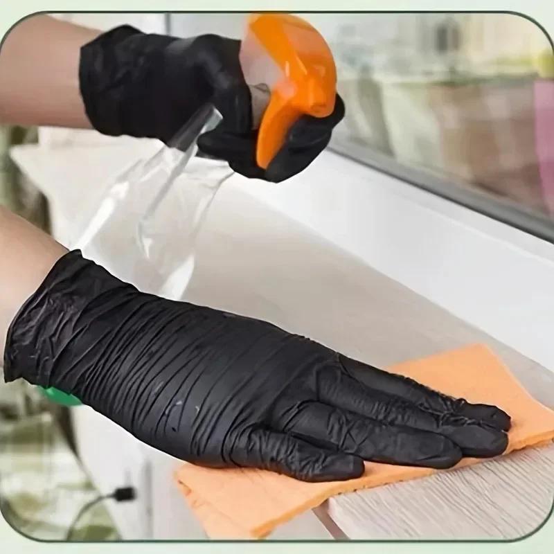 100PCS Black Nitrile Gloves Thickened Disposable Gloves for Cleaning Hairdressing Waterproof Dishwashing Tattoo Gloves