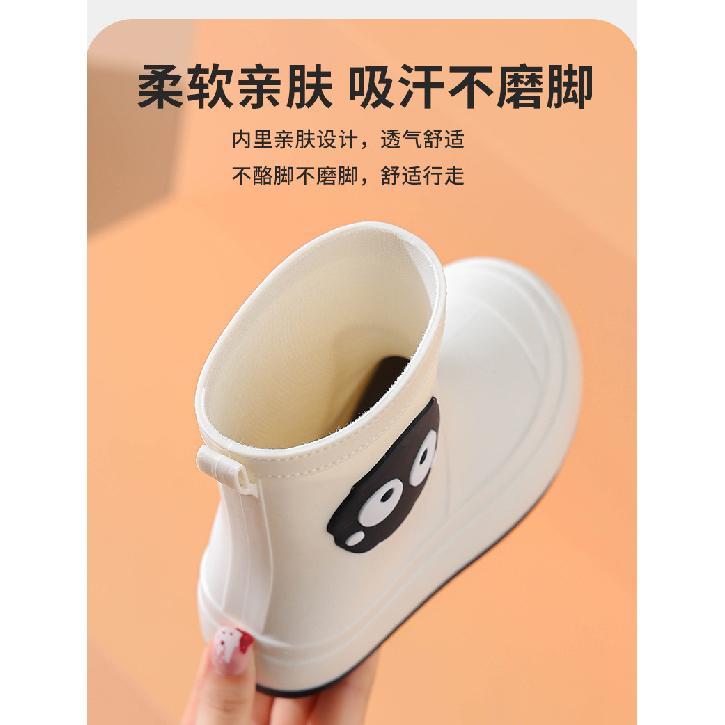 Korean Version Cartoon Children's Rain Boots for Girls, Fleece-Lined, Non-Slip, Waterproof Shoes, Student Rain Boots, Short Tube, Outdoor Water Shoes