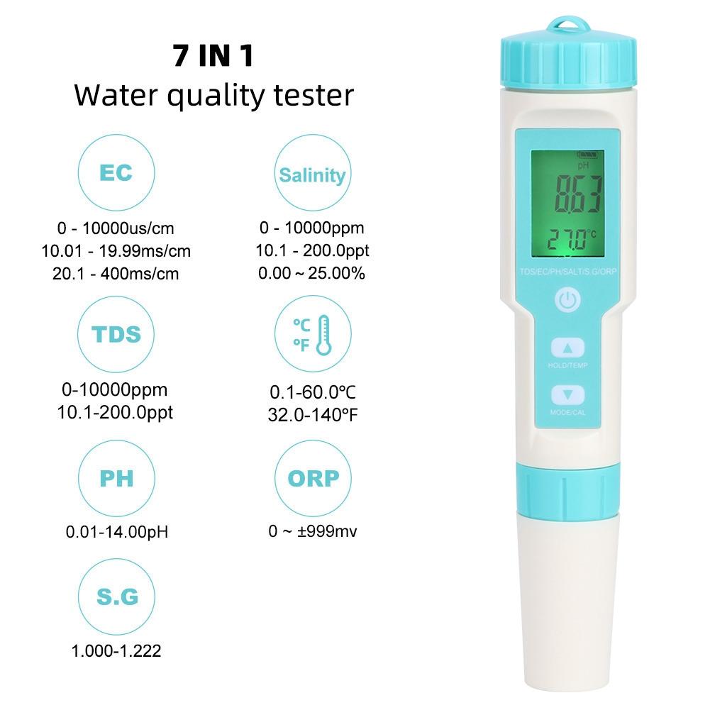 Multifunction Pen Type Water Quality Testing Meter Salinity PH TDS EC ORP Tester
