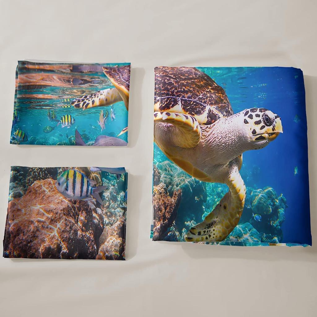 King Size Sea Turtle Bedding Set Ocean Themed Comforter Cover For Teens Boys And Girls - Durable Bedding Collection