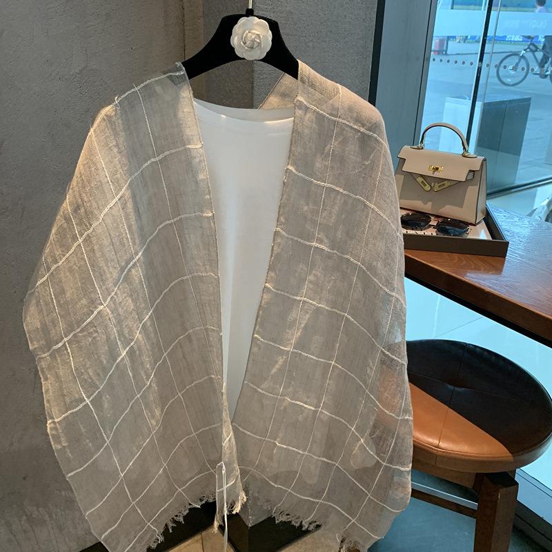 Striped Outer Shawl Linen Thin Long Scarf Comfortable Stacking Decoration Fashion Versatile Silk Scarf Shawl