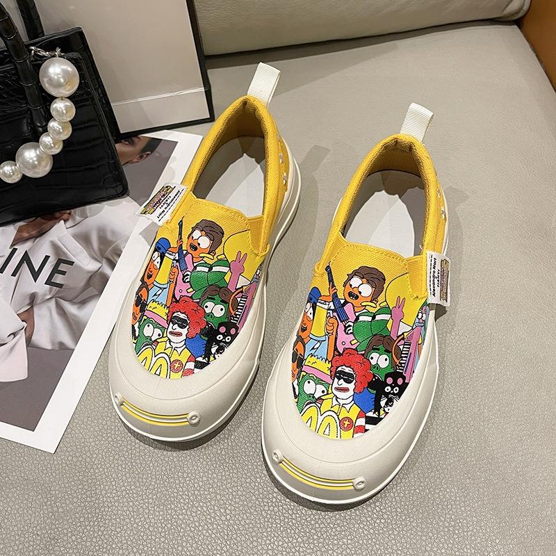 Fashion Cartoon print Women Platform Vulcanized Shoes Woman Thick Sole Canvas Loafers Fashion Graffiti Sneakers Flats Sports Shoes