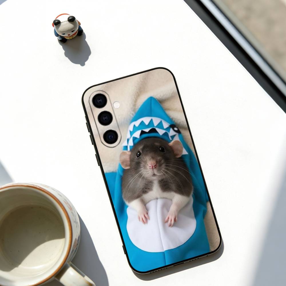 

Cute Hamster Phone Case Black Silicone Soft For Samsung Galaxy A73,A72,A71,A70,A53,A52,A51 Samsung a42 5g