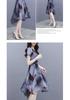 2026 Summer Women's Short Sleeve Chiffon Swallowtail Dress with Korean Print