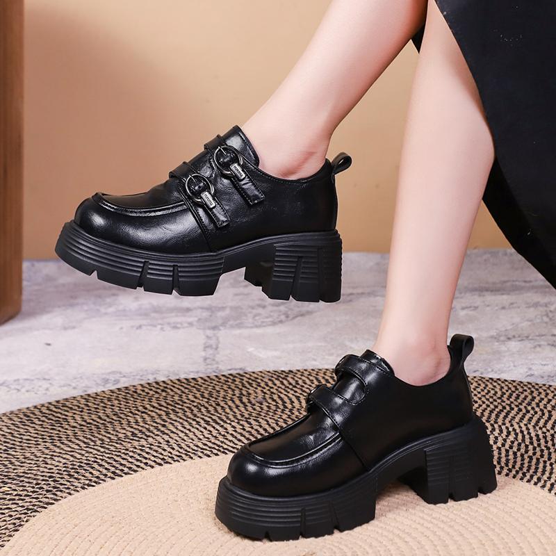 2025 New Thick Bottom Mary Jane Leather Shoes Women Autumn Design Punk Shoes Fashion Versatile Loafers Casual Shoes