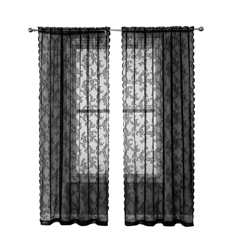 Warp Knit Lace Trimmed Rod Pocket Sheer Curtains Outdoor Ready To Hang Scalloped Valance Romantic Home Decor