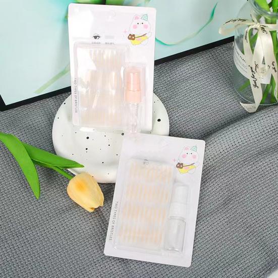 2 Sets Double Eyelid Tape Kit with Empty Spray Bottle Applicator Tools Glue-Free Breathable Natural Invisible Droopy Uneven