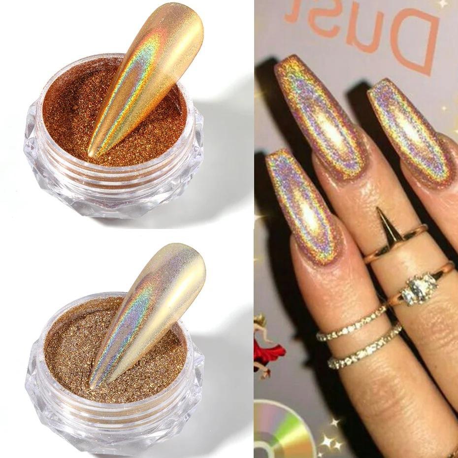 Metall Nagel Spiegel Glitter Pulver Gel Polnisch Reiben Staub Glänzend Gold Silber Feine Chrom Flocken Pigment DIY Zubehör Dekor