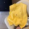 Flower Embroidered Autumn Knitted Vest Women College Korean Fashioest Fashion O Neck Sleeveless Coat Windproof Knit Tops