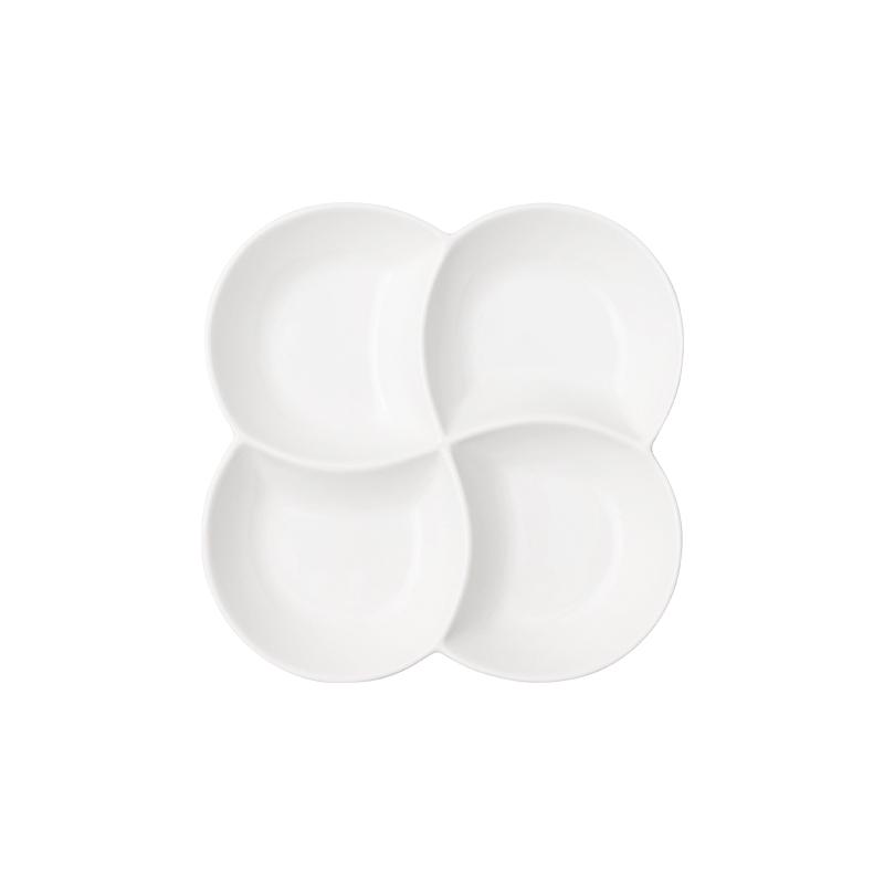White Ceramic Divided Plate for Home Use - Three & Four Compartments - Creative Fitness Separator Plate