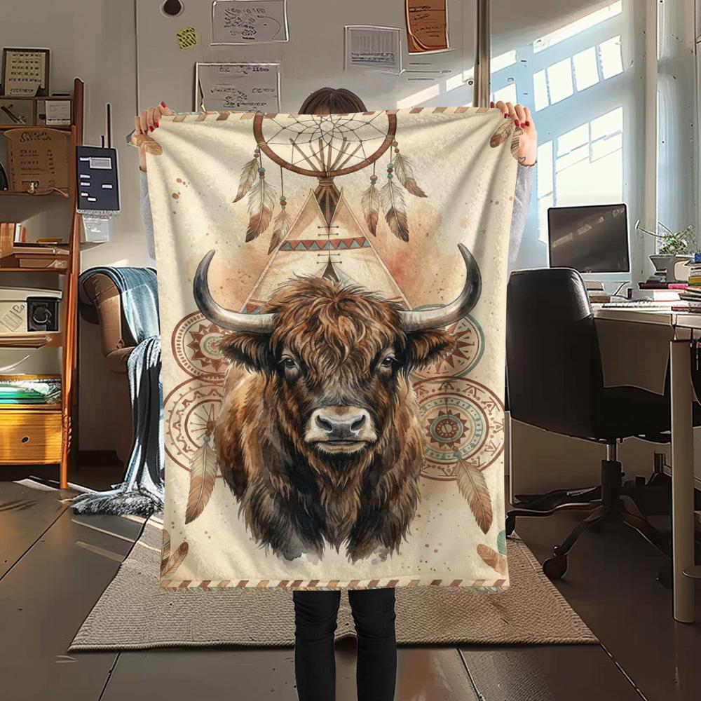 1PC Bohemian Watercolor Animals Print FlAannel Blanket, High Quality Comfortable for All Seasons, Home Decor, Warmth and Comfort