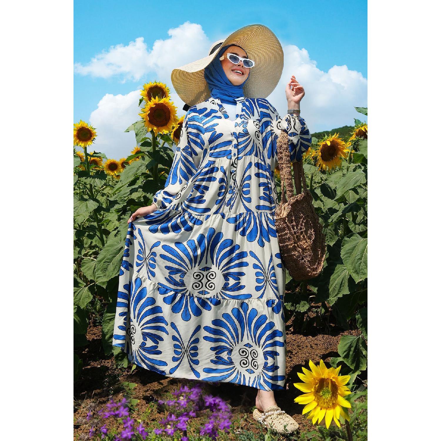 

Женское платье с цветочным узором синее S/M классические розы