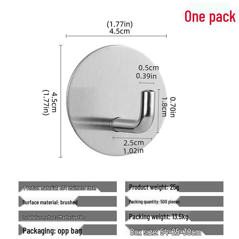 Stainless Steel No-Drill Adhesive Hook for Bathroom/Kitchen – Black