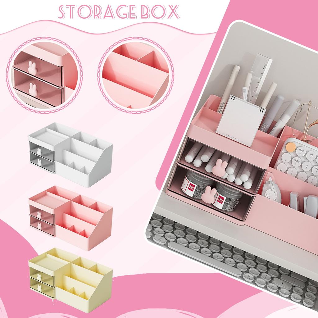 Desktop Transparent Cosmetics Storage Box Desktop Organizer With Drawers Pen Holder Stationary Storage Rack For  Desks